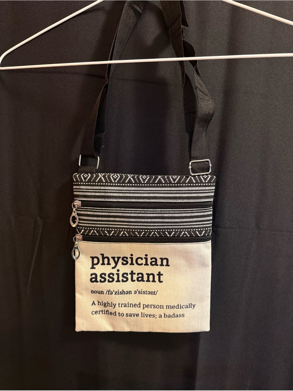 Physician Assistant Mini Tote/crossbody bag with black adjustable strap
